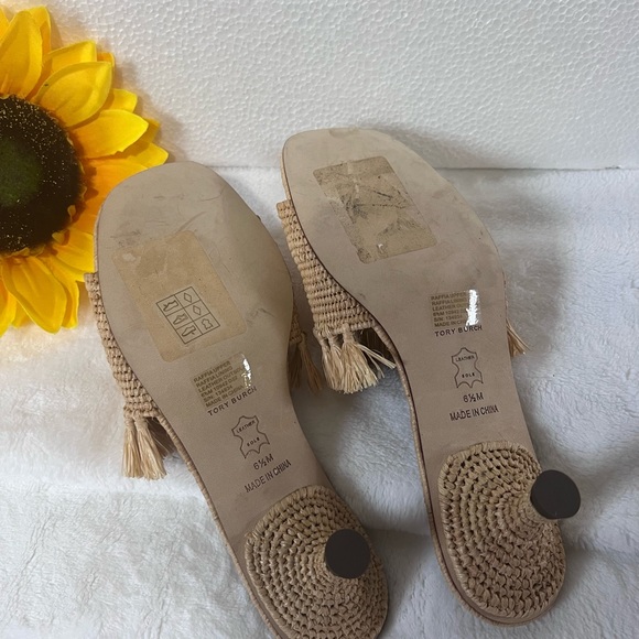Tory Burch Eleanor Raffia Slide, Natural, Size 6.5 - Picture 7 of 8